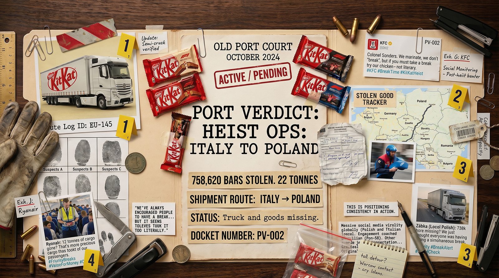 Chocolate bars in a wooden crate, evoking KitKat's chocolate heist story